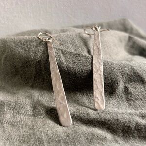 Hammered Silver Long Bar Drop Earrings - Women Jewelry